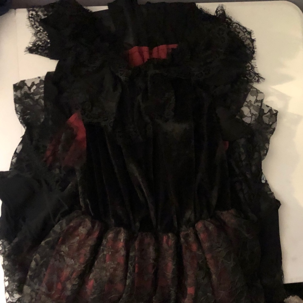 Spirit Black Velvet Lace Dress with Red Accents